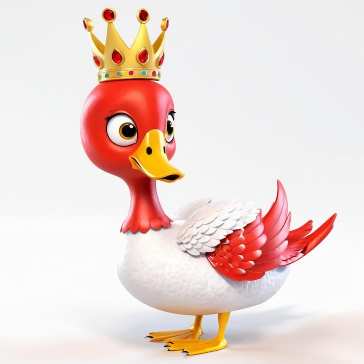 Vector red swan with crown big eyes and yellow beak
