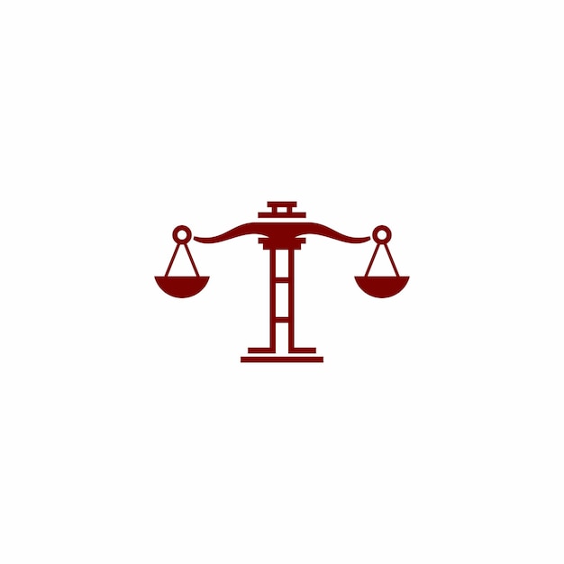 A red symbol of the scales of justice