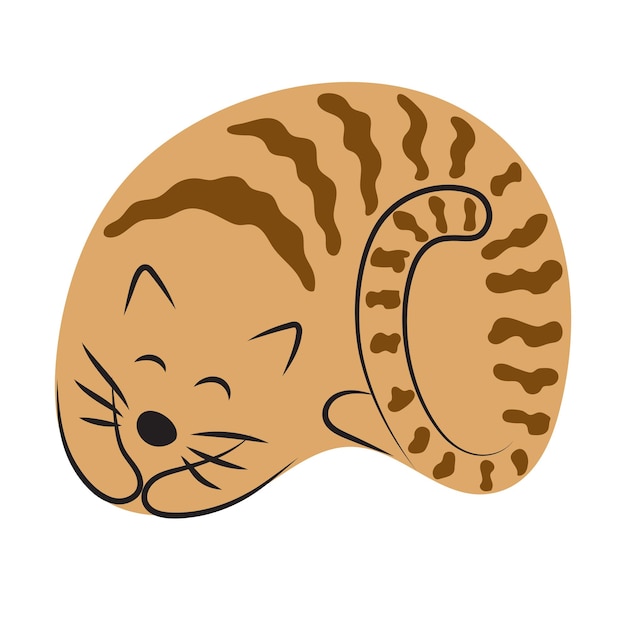 Red tabby cat in the shape of an oval Sleeping pet clip art logo design