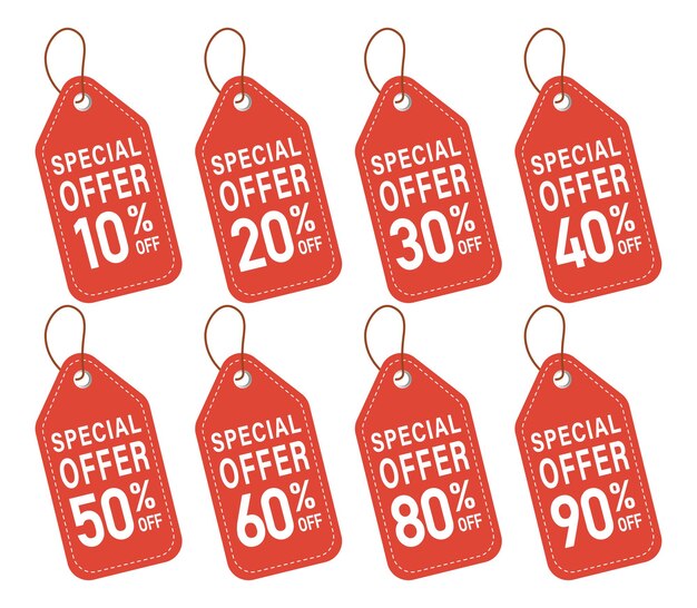 Vector red tag percent discount banner set for black friday