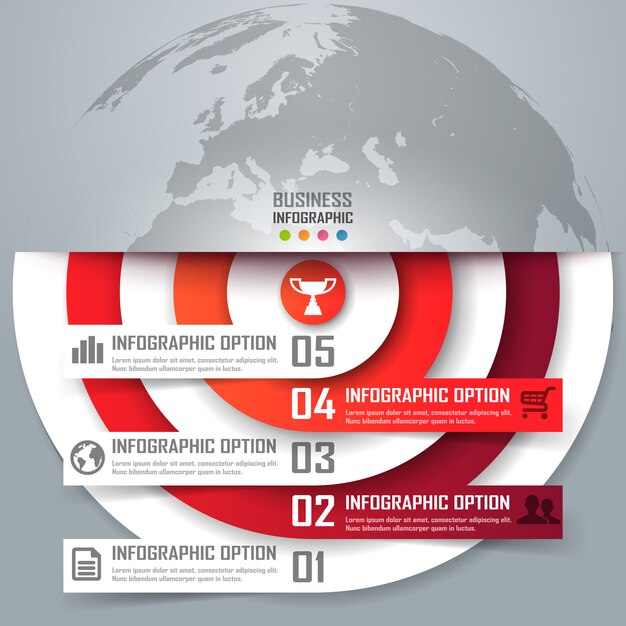 Infographics rosso di affari dell'obiettivo