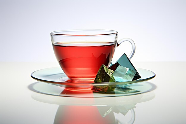 Vector red tea transparent cup illustration cup of tea on background 3d render