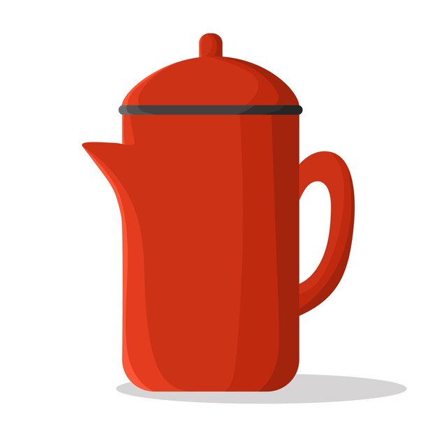 Red teapot with shadow On a white Isolated Icon Flat art Kitchen Colourful illustration