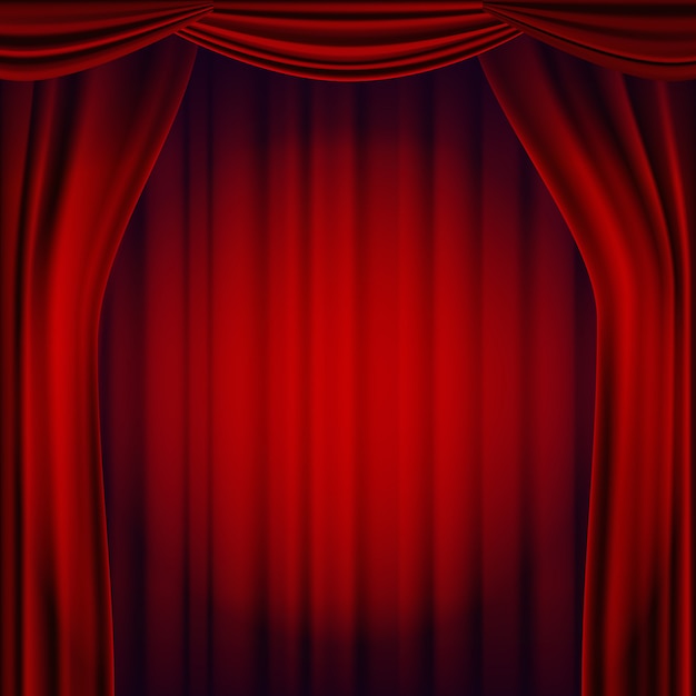 Red Theater Curtain Vector. Theater, Opera Or Cinema Scene. Realistic Illustration