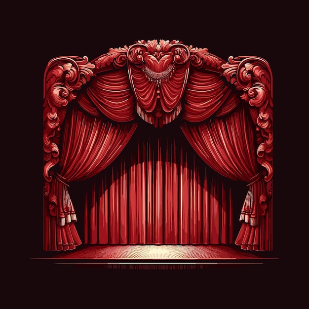 red theater curtains colored curtains with lambrequin vector illustration