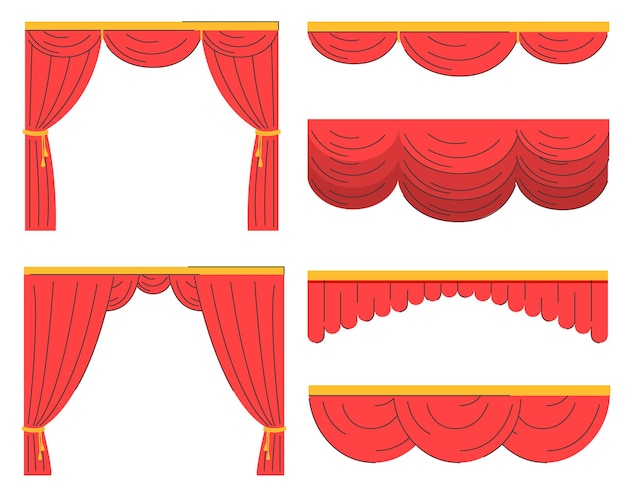 Vector red theater curtains set vector isolated