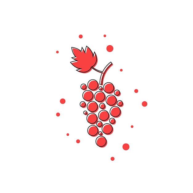 Icona di uva linea sottile rossa. concetto di vite, succo d'uva, cantina, bevanda del ristorante, uva matura. isolato su sfondo bianco. illustrazione vettoriale di design moderno logotipo tendenza stile piatto