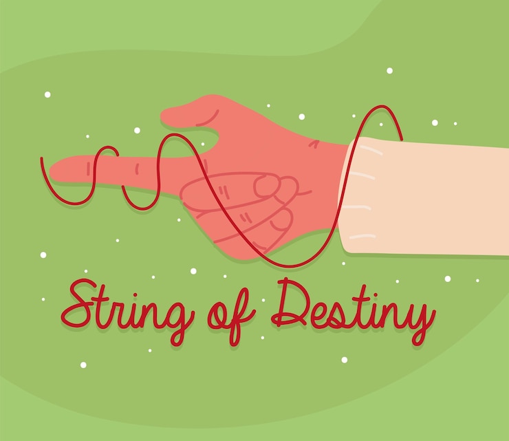 Vector red thread of destiny in finger