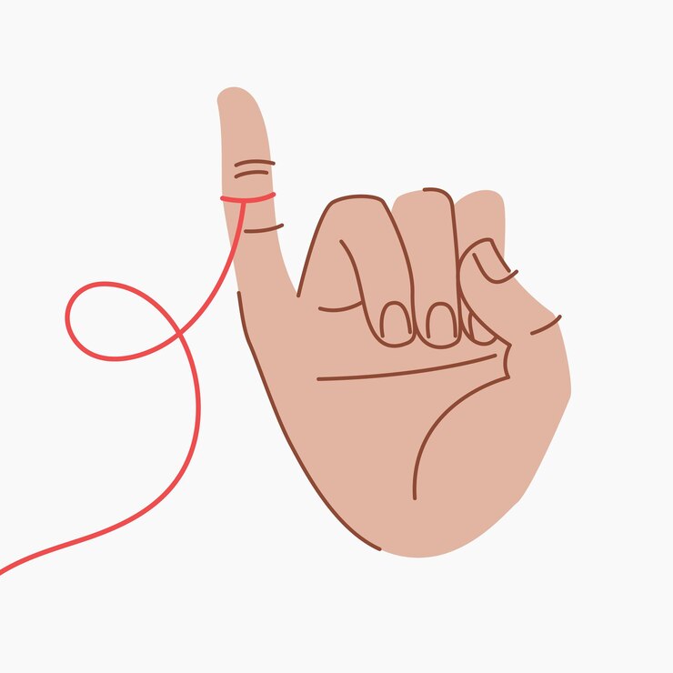 Vector red thread of fate on little finger. red string of fate connects with someone. soulmate bond