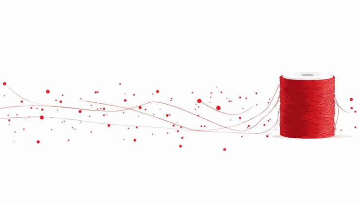 Vector red thread on white background technology flat design