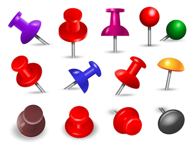 Red thumbtack. office supplies for paper note push and attachments objects organize angle mount pin colored markers  set.