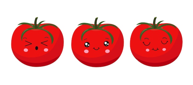 Red tomato in kawaii style Vector illustration