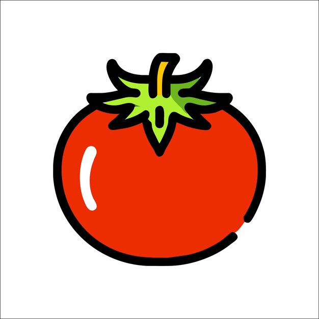 Вектор Красный томатный ликопин, нарисованный вручную, мультяшная наклейка, иконка, изолированная иллюстрация