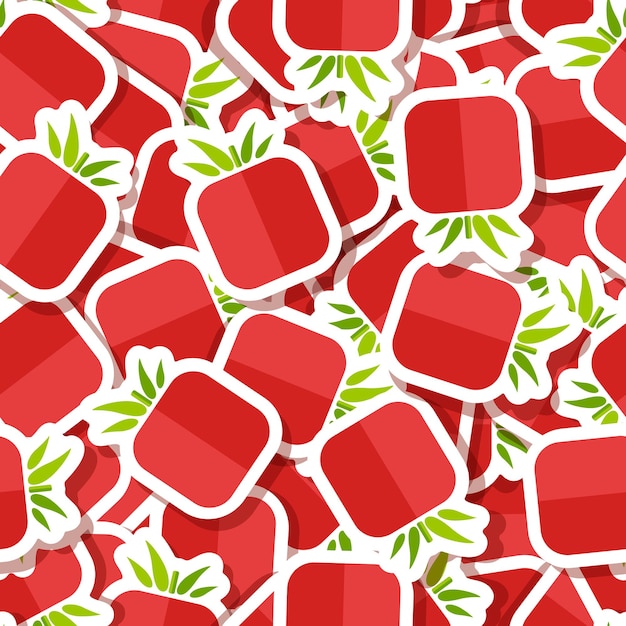 Red tomato vegetable sticker seamless pattern trendy patch style background ornament with square