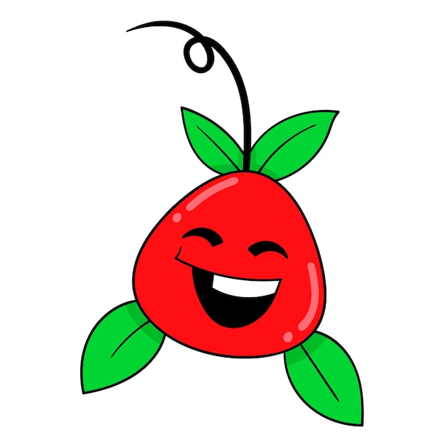 Красный помидор со счастливым лицом, полным витаминов, каракули, изображение значка каваи
