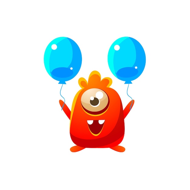 Vector red toy monster with two balloons