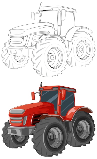 Vector red tractor cartoon colouring page