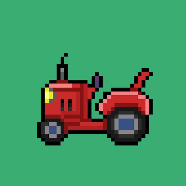 red tractor in pixel art style