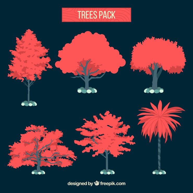 Vector red trees pack