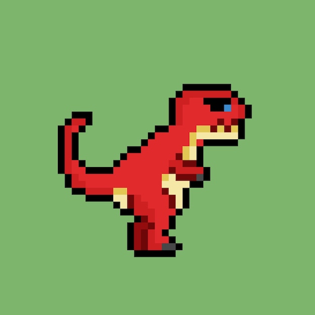 Dinosauro trex rosso con stile pixel art