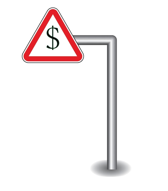 Vector red triangle on the stick left sign dollar