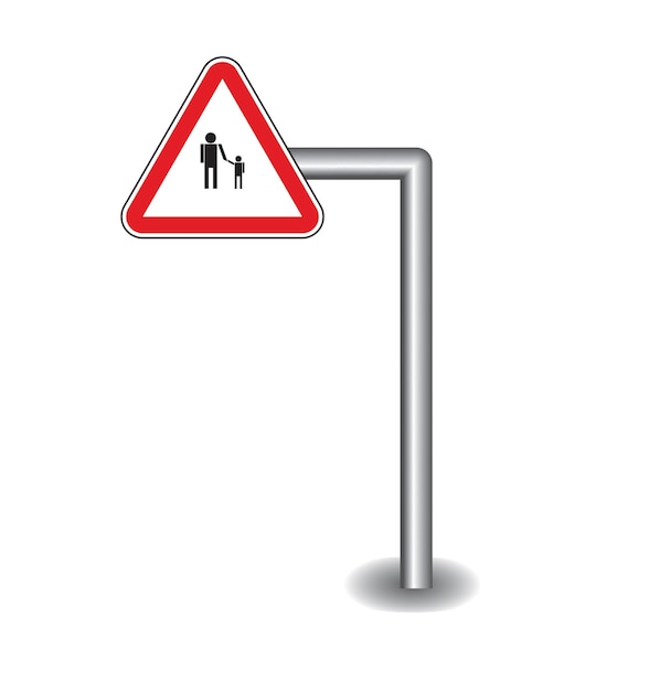 Vector red triangle on the stick left sign man with child