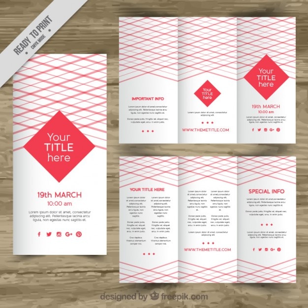 Vector red trifold brochure template