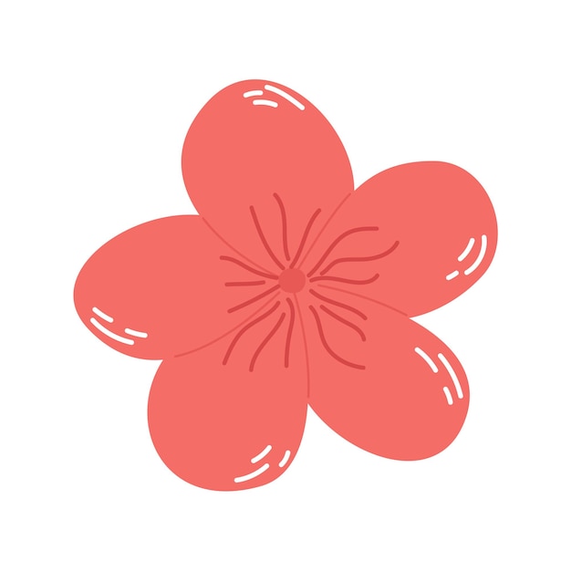 Красный тропический цветок Ручная рисованная простая векторная иллюстрация растения