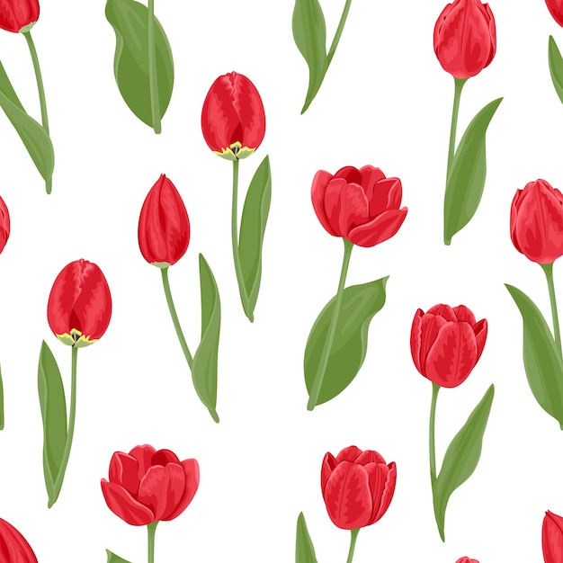 Red tulips seamless pattern.