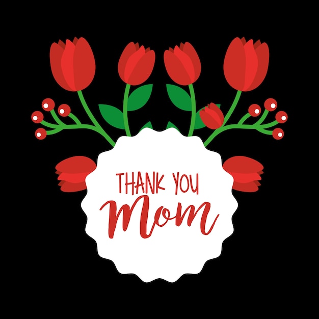 Vector red tulips thank mom card