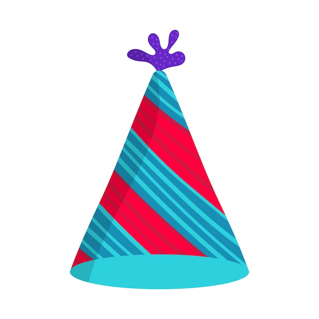 Vector red and turquoise strippy party hat icon in flat style