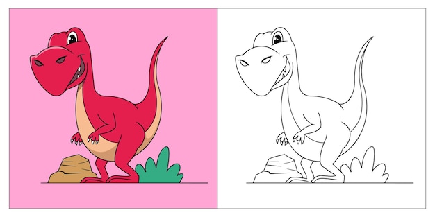 Красный тираннозавр или Trex книжка-раскраска для детей 2D мультяшном стиле