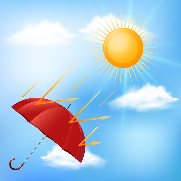 वेक्टर red umbrella and hot sun