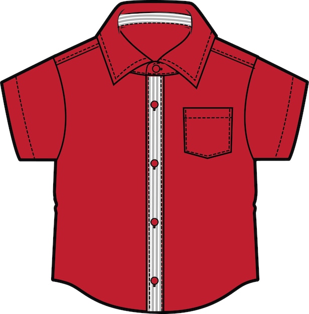 Red Uniform Shirt vector illustration template tech pack technical drawing flat sketch flat drawing