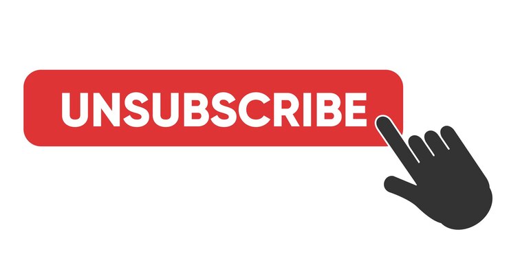 Vector red unsubscribe button with a black hand cursor icon clicking