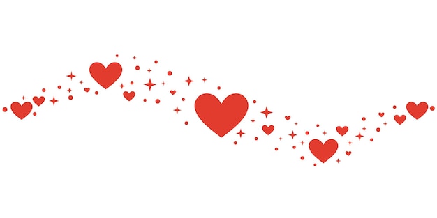 Red valentine day celebration clip art wave greeting banner concept hand drawn design with heart and stars