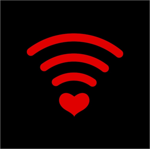 Красный векторный символ Wi-Fi Валентина с красным сердцем Красный Wi-Fi сердца