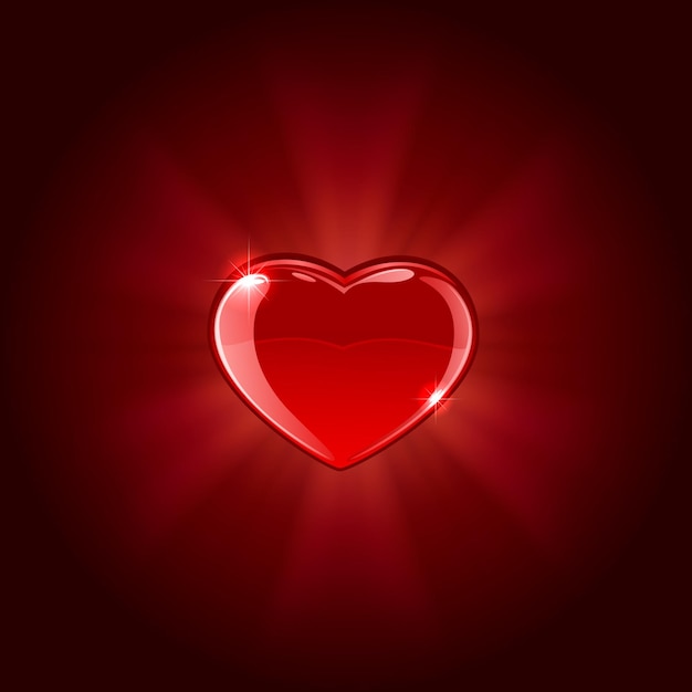 Red valentines background with shiny heart and rays illustration