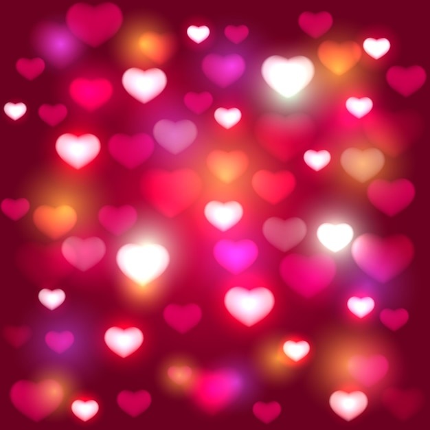 red valentines day background with shiny hearts and stars, illustration.