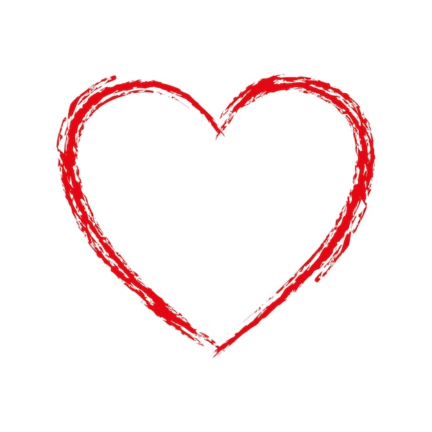 Red vector heart frame icon brush chalk strokes