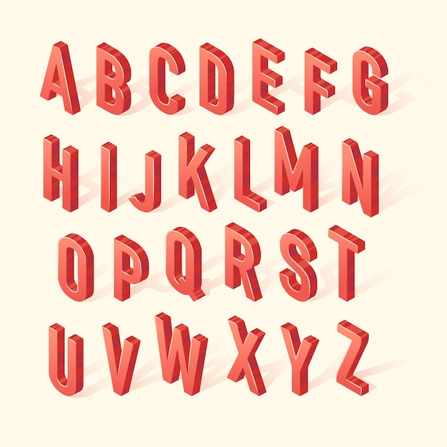 Vector red vector isometric font. 3d realistic letters.