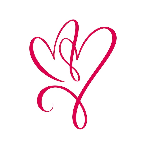 赤ベクトル愛 2 つの心のロゴ サイン ロマンチックなイラスト シンボル ペア情熱と結婚式バレンタインデーの書道デザイン要素テンプレート グリーティング カード招待状