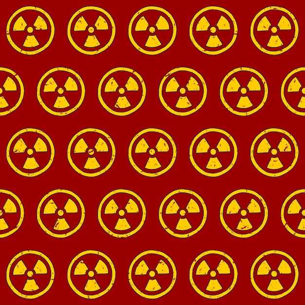 Vector red vector seamless pattern with yellow radiation symbol