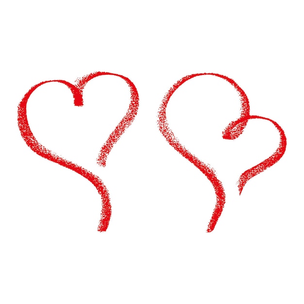 발렌타인 데이 대 한 흰색 바탕에 빨간색 벡터 두 마음 아이콘 브러시 분필 획 디자인