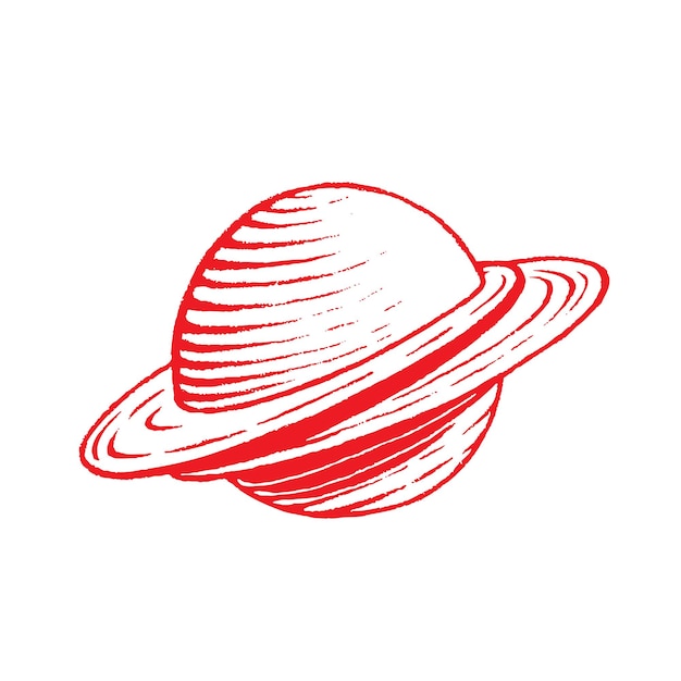 Red vectorized ink sketch of planet illustration