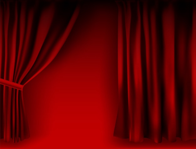 Red velvet folded curtains