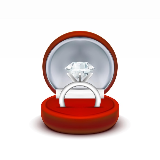 Vector red velvet jewelry gift box with diamond ring