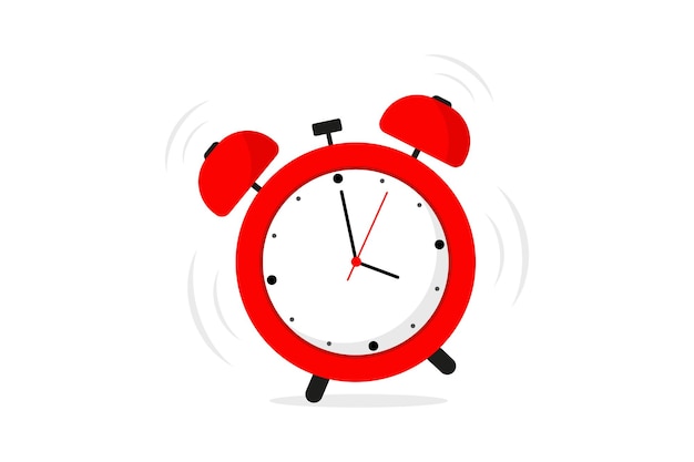 Vector red vintage alarm clock wakeup time red classic alarm clock is ringing morning alert time