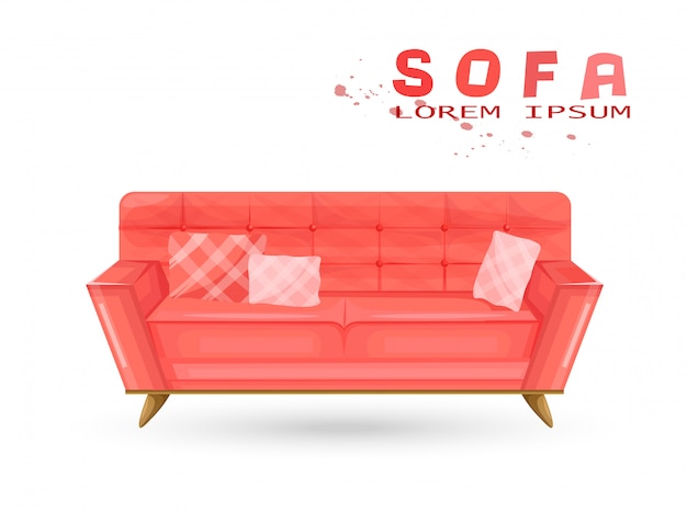 Red vintage sofa in watercolor