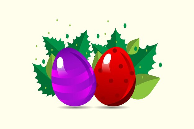 Vector red violet easter striped eggs with polka dots